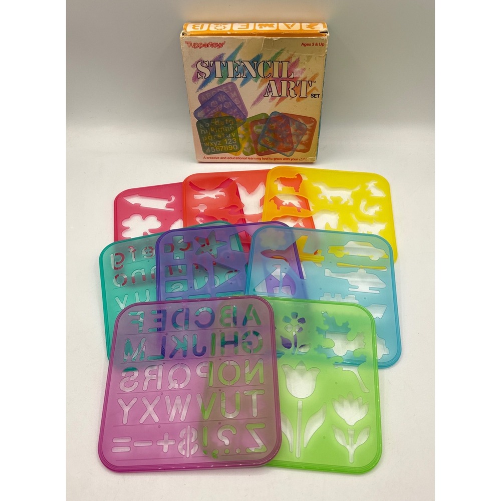 Tupperware Tuppertoys Stencil Art Set Kids OS Multicolor Vintage 8 Piece Set